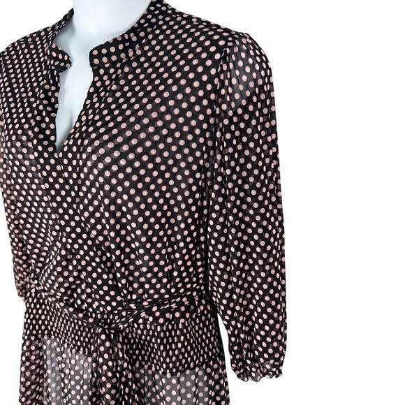 INC International Concepts Blouse 3X Black Pink Polka Dot Sheer Mesh Faux Wrap - Picture 4 of 9